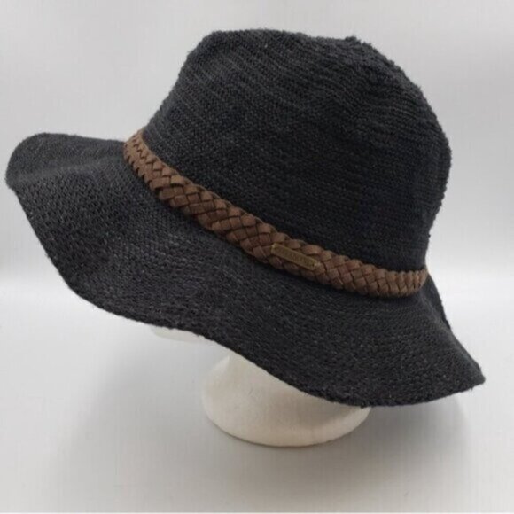 Billabong Black Straw Casual Sun Hat Faux Leather Braided Band O/S - Picture 4 of 12